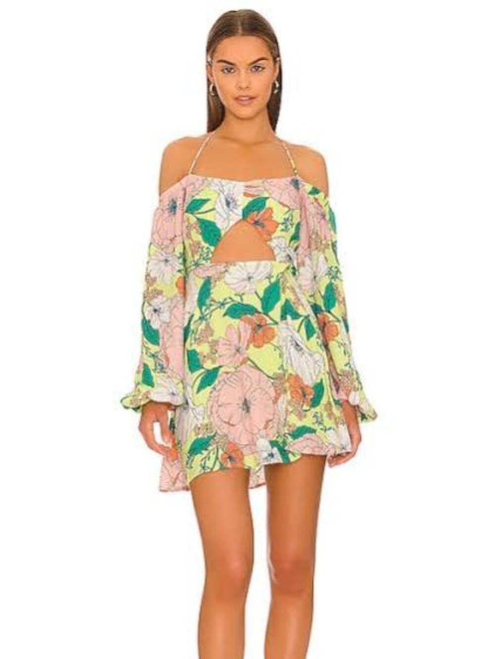 NWT AFRM Dolly Mini Dress Spring Lime Bouquet Size Small